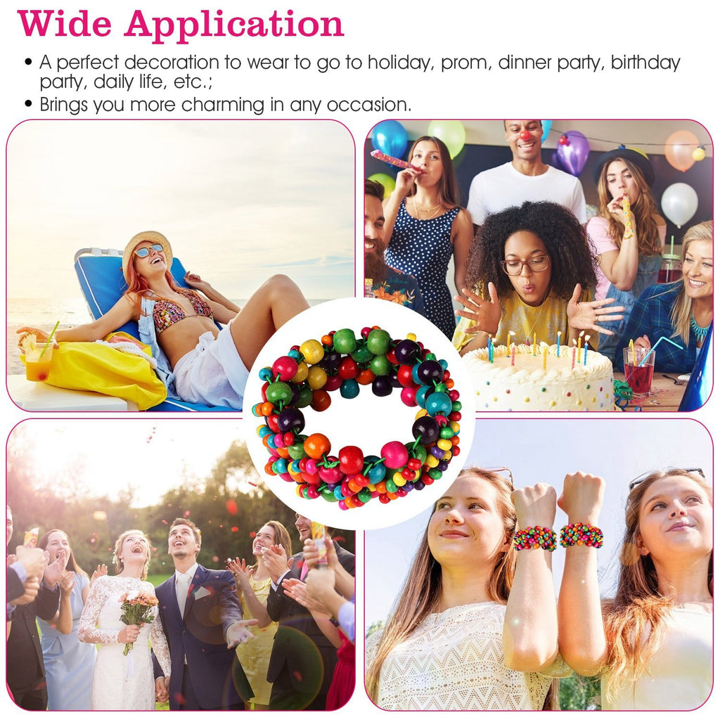 1Pc Multi-Color Wooden Beaded Stretchy Bracelet Colorful Exotic Style Elastic Bracelets For Women Girls Children