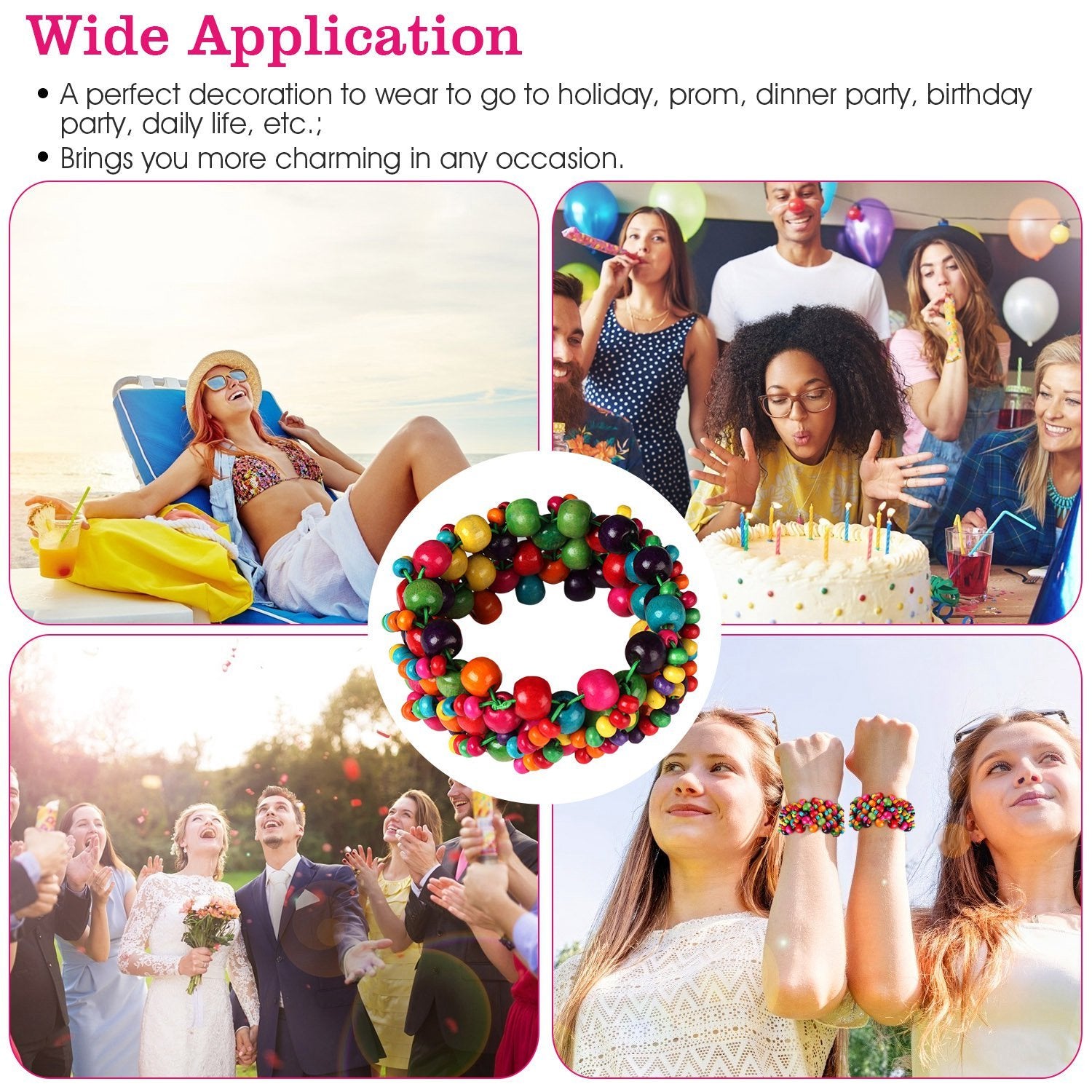 1Pc Multi-Color Wooden Beaded Stretchy Bracelet Colorful Exotic Style Elastic Bracelets For Women Girls Children