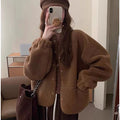 Women's Solid Color Versatile Short Lamb Fleece Jacket