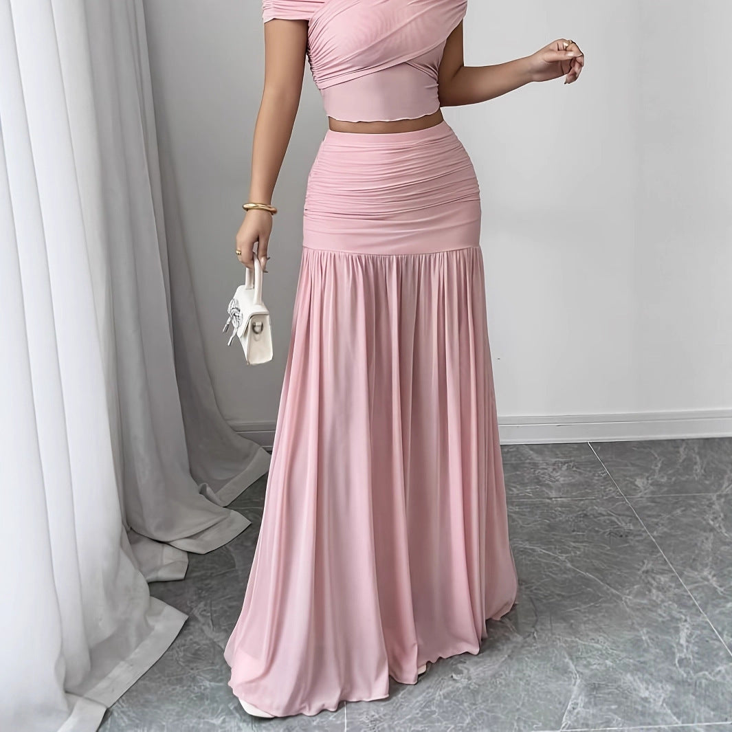 Elegant Solid Color Pleated Long Skirt For Women