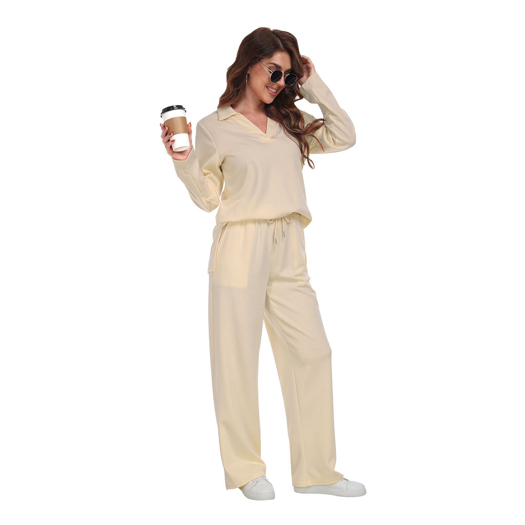 RONGTAI 2 Piece Outfits Sweatsuit For Women Casual Long Sleeve V Neck Pullover Tracksuit Solid Soft Comfy Tracksuits Set