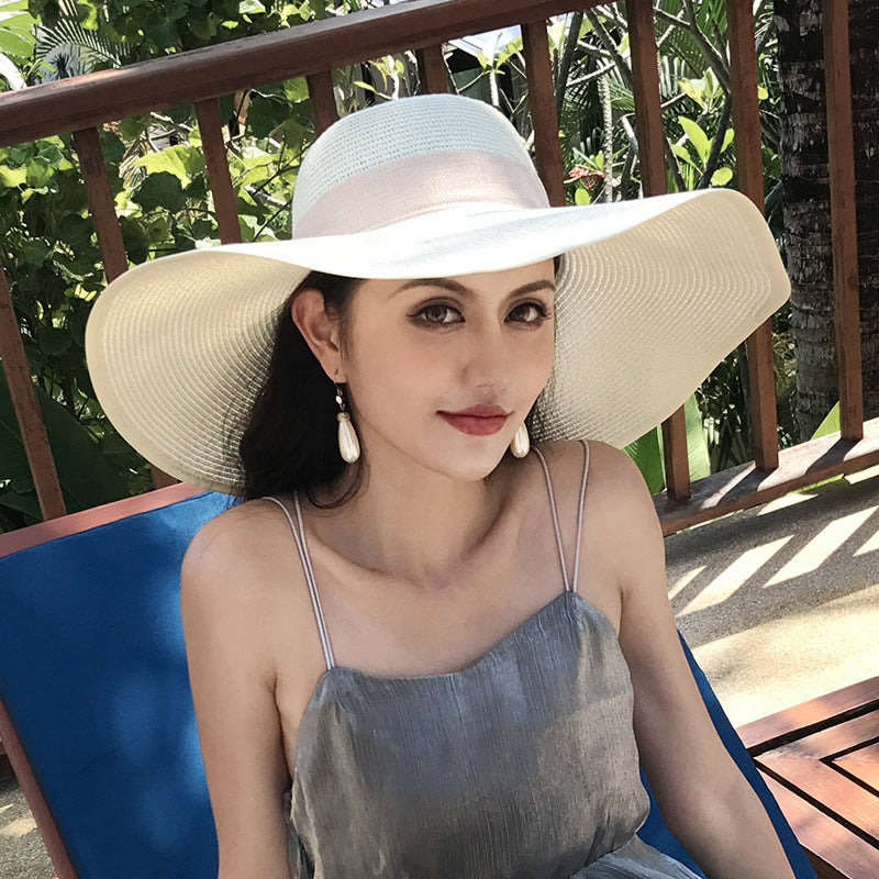 Women's Seaside Summer Vacation Foldable Sun Hat With Wide Brim