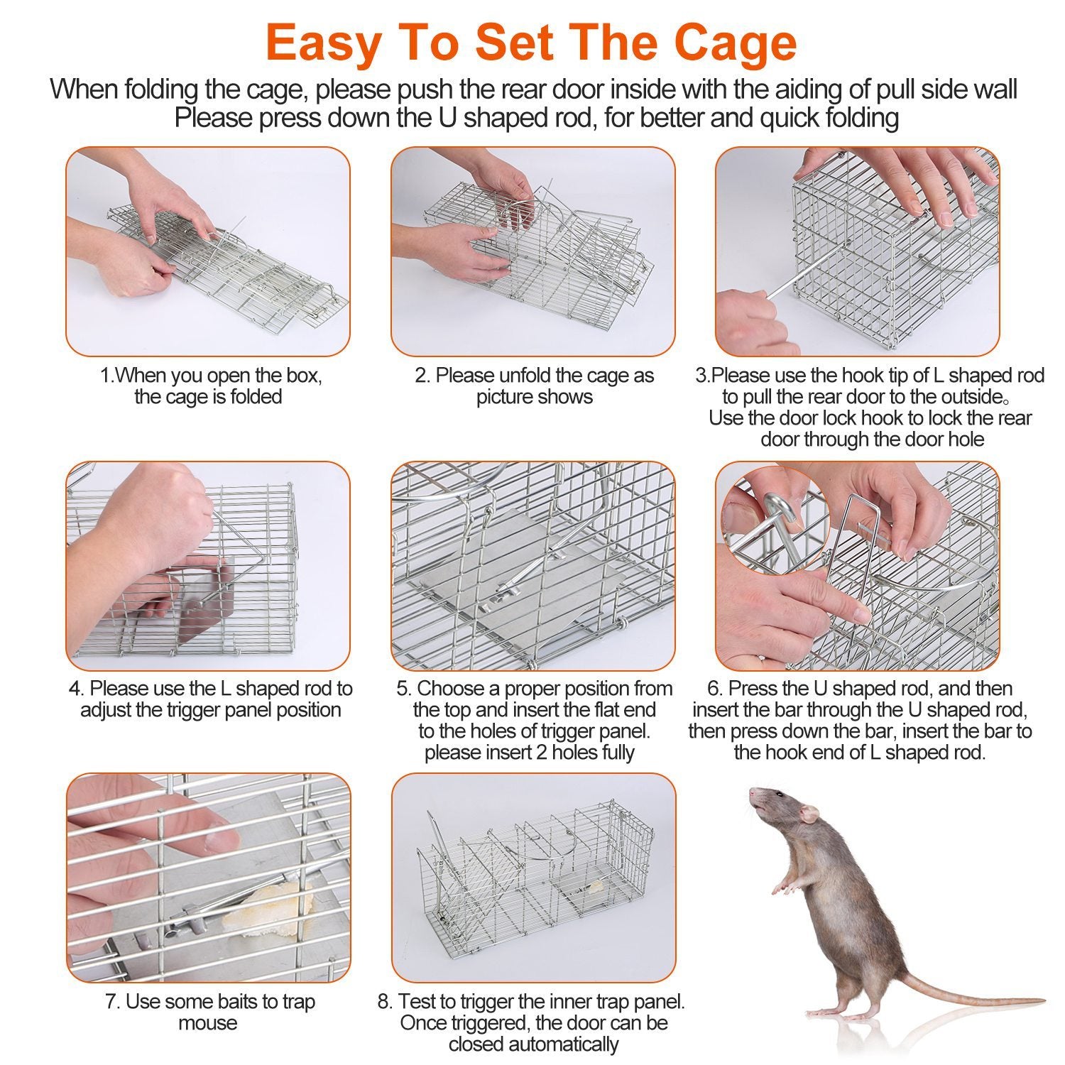 1Pc Foldable Rat Trap Cage Humane Live Rodent Trap Cage Galvanized Iron Mice Mouse Control Bait Catch With Detachable L Shaped Rod