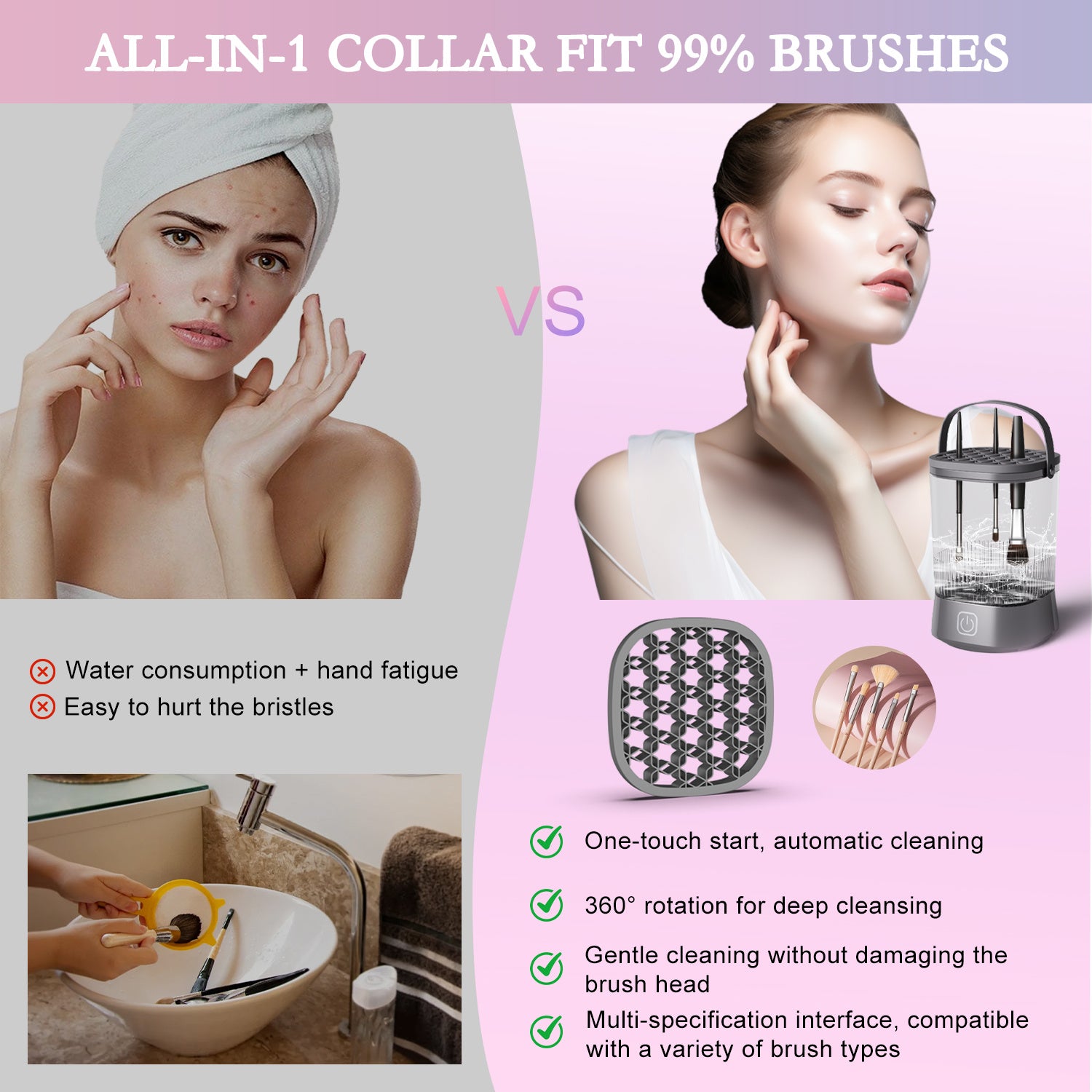 Electric Makeup Brush Cleaner - 9000 RPM Makeup Brush Cleaning Machine, Waterproof Automatic Makeup Brush Cleaner For Makeup Sponges And Brushes