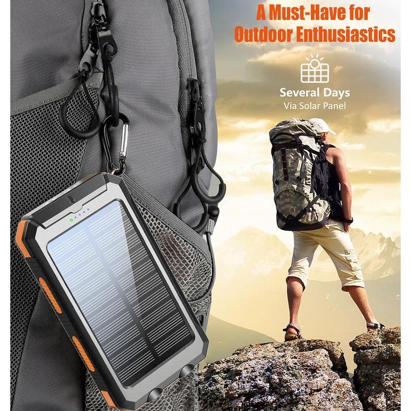 Solar Charger, 8000mAh Portable Solar Power For All Mobile Phones, Waterproof Battery Pack, Outdoor External Backup Power Charger Dual USB 5V Output -LED Flashlight, Perfect For Camping Trips
