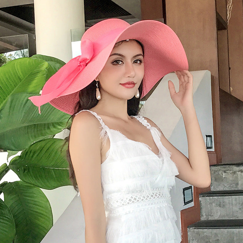 Women's Seaside Summer Vacation Foldable Sun Hat With Wide Brim
