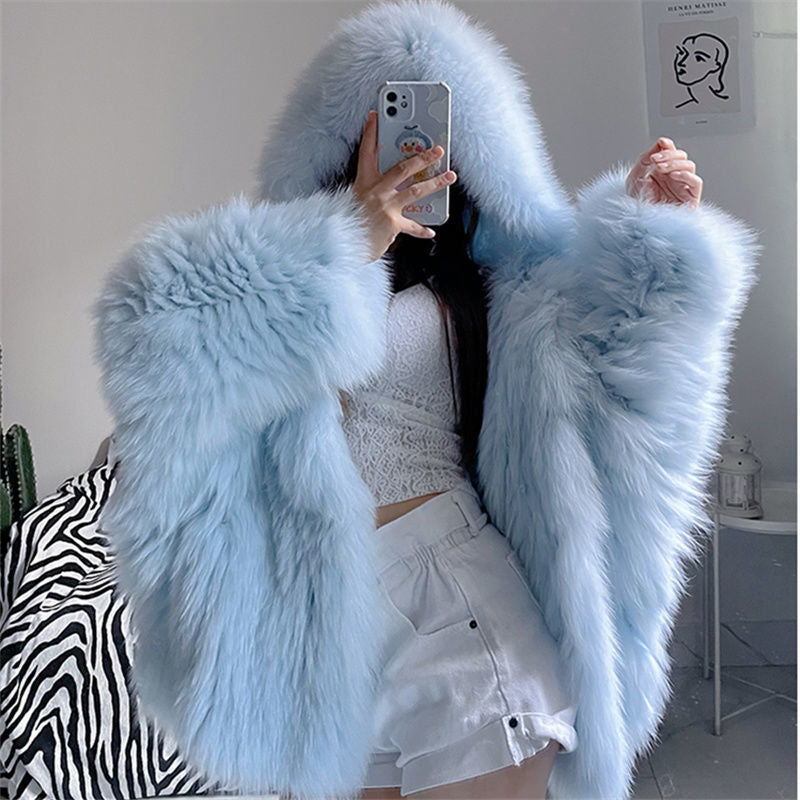 Hooded Oversized Furry Top For Autumn And Winter