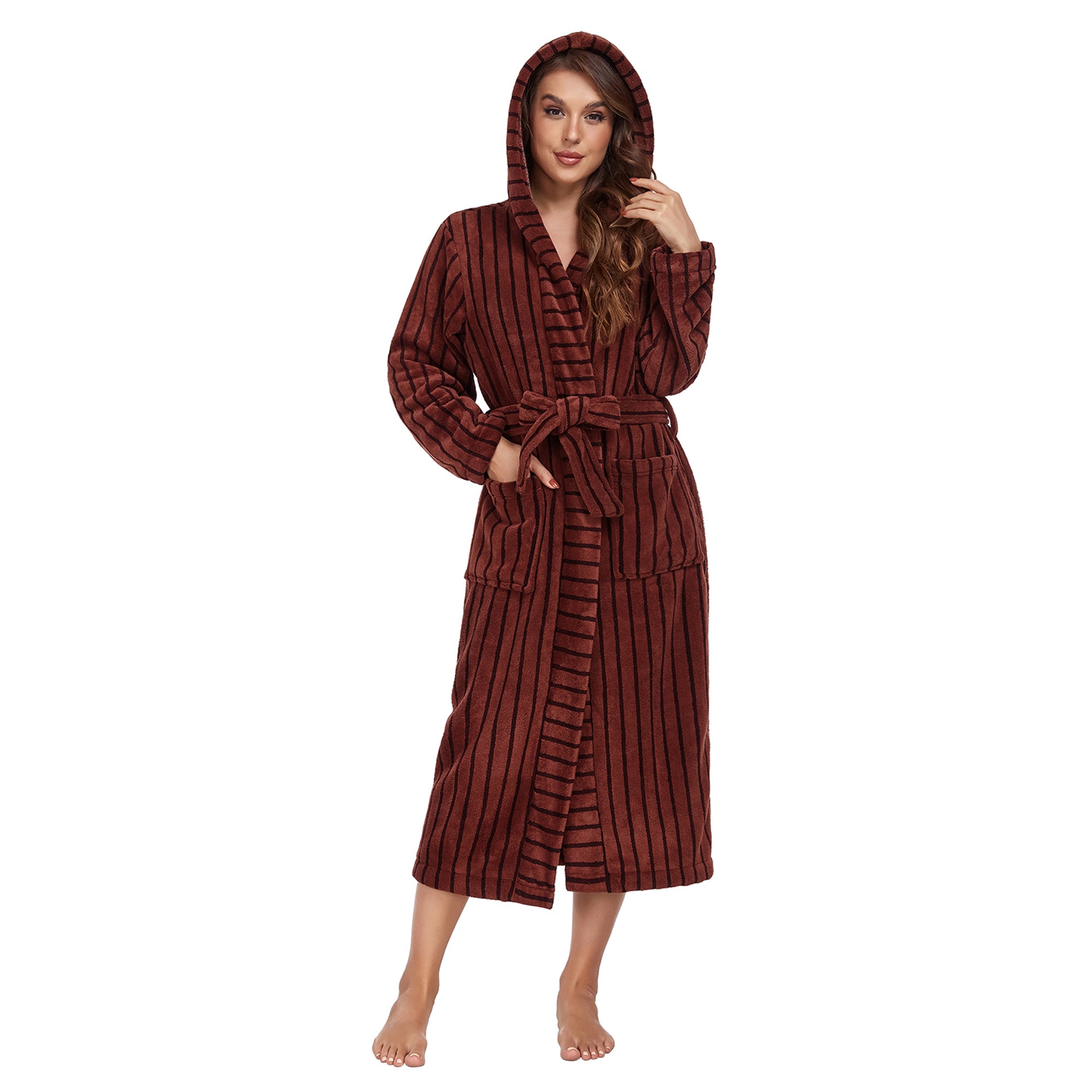 RONGTAI Luxury Plush Absorbency Robe For Women Extra Long Fleece Bathrobe With Hood & Pockets Warm Terry Cloth Loungewear