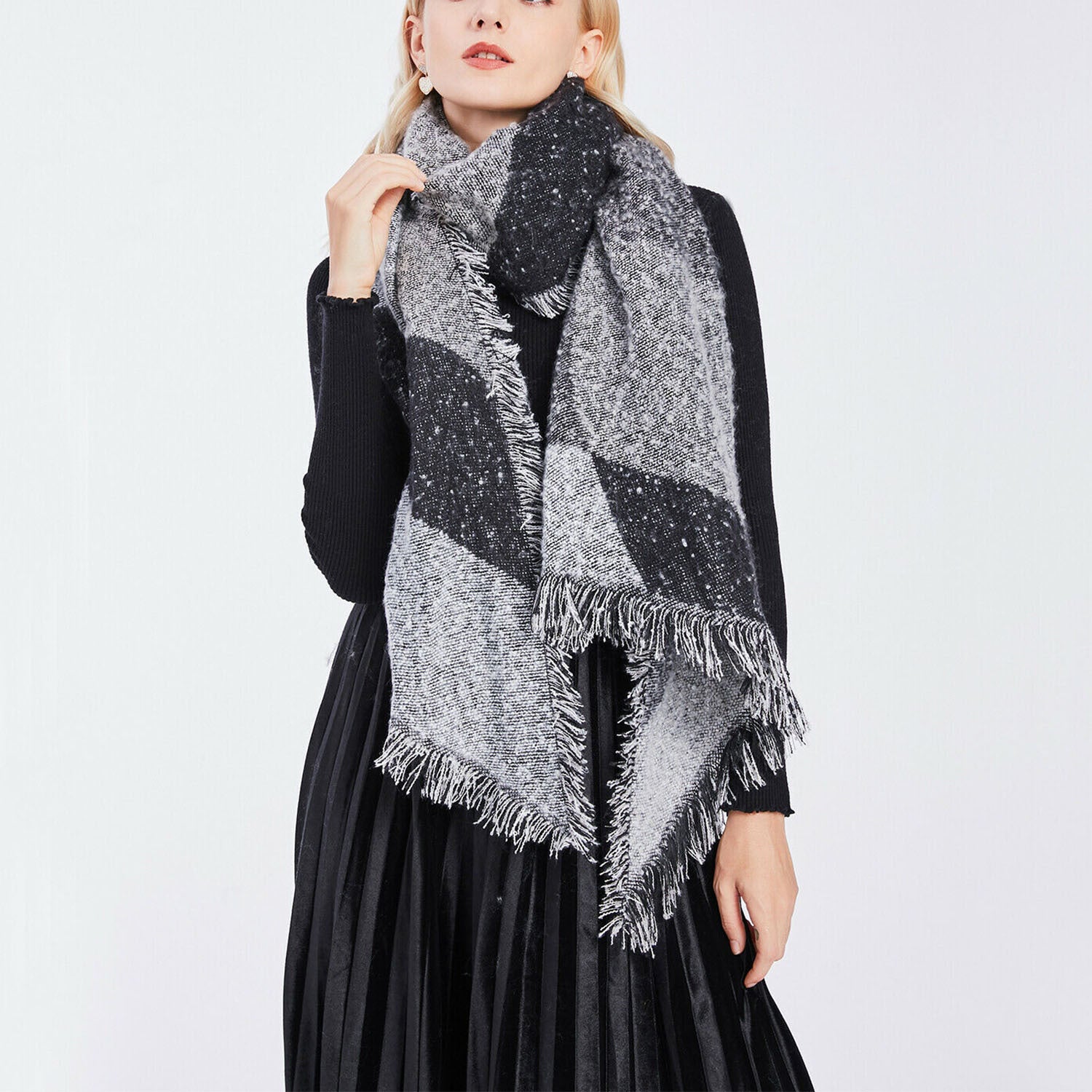 1Pc Women Winter Warm Scarf 74.8x25.6In Long Soft Knitted Shawl Extra Thick Plaid Blanket Wrap Cape