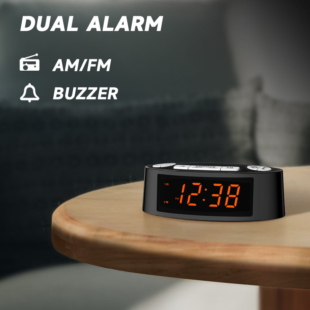 AM FM Alarm Clock Radio With Dual Alarm Sleep Timer  Snooze Functions Orange LED Display 4-Level Dimming Option ITOMA CKS3301