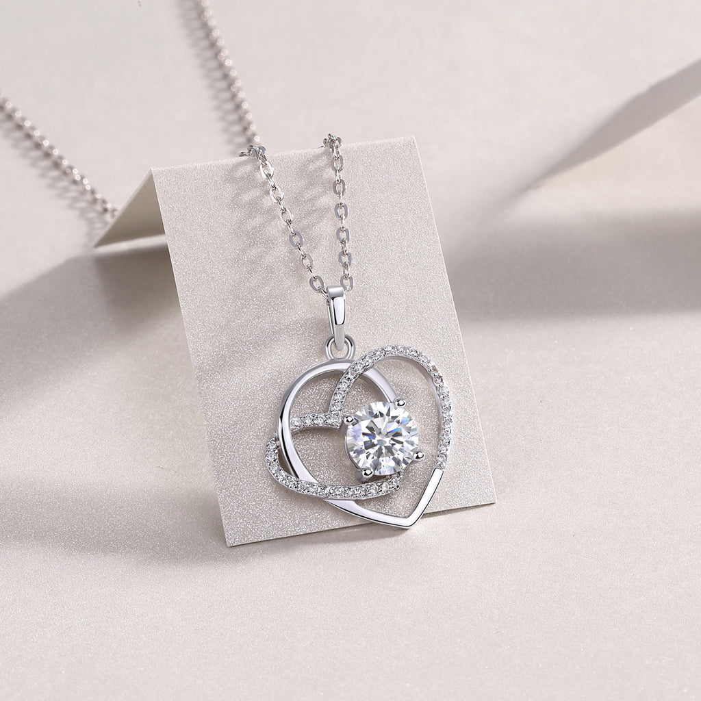 Heart To Heart - A Fashionable And Luxurious Diamond Jewelry Pendant Set With 1-carat Moissan Diamond S925 Sterling Silver And Platinum Plating