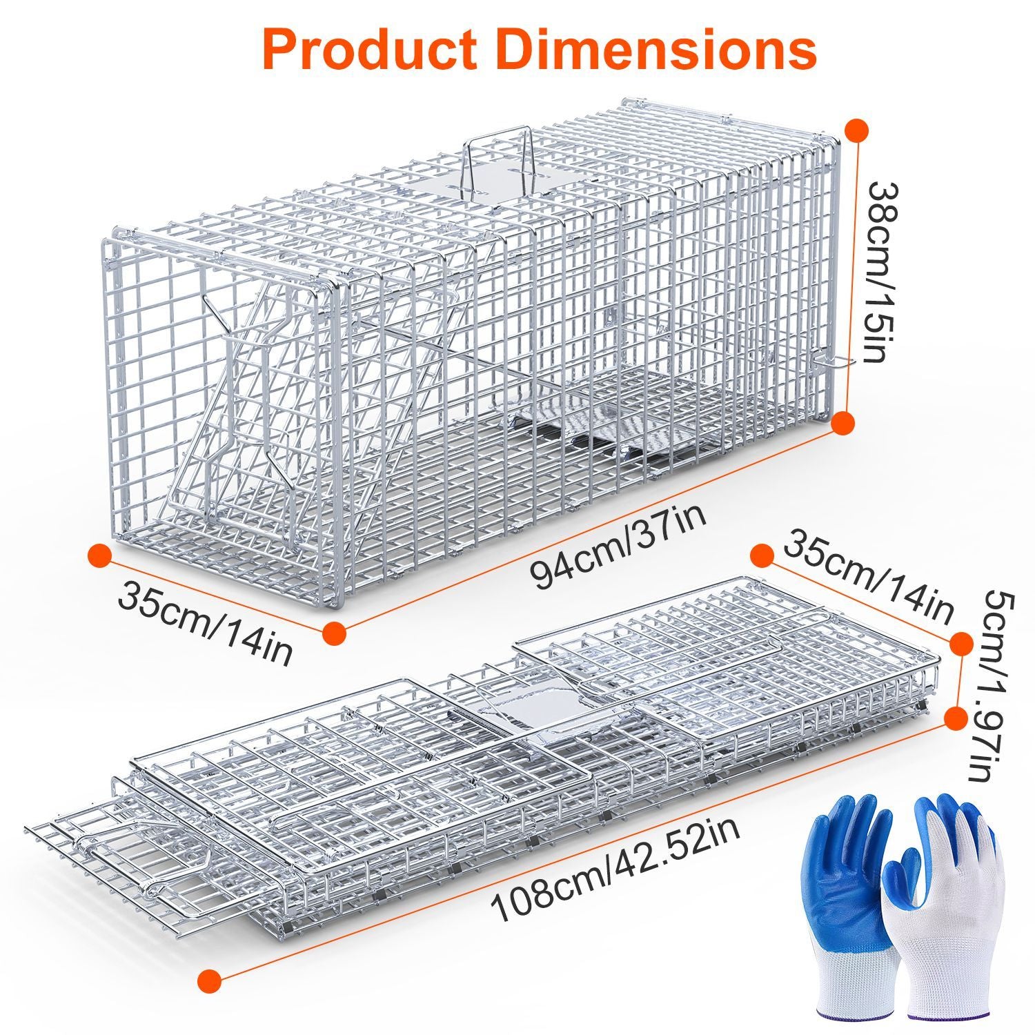 1Pc Live Animal Trap Cage 37x14x15in Folding Catch And Release Humane Cat Trap Galvanized Iron For Raccoons Foxes Coyotes Stray Dogs Armadillos Squirrels