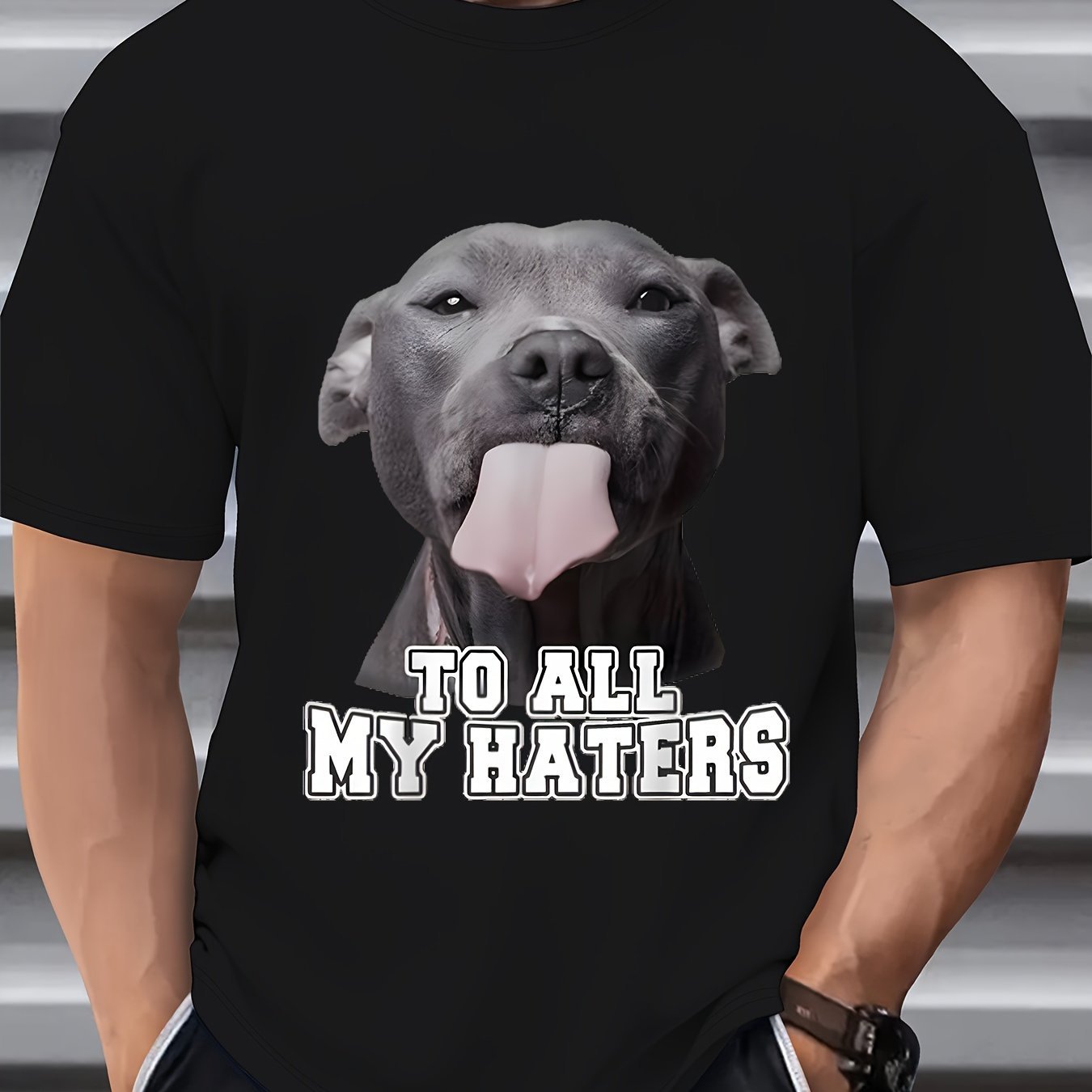 Men's Dog Print T-shirt, Casual Short Sleeved Round Neck T-shirt, Men's Outdoor T-shirt