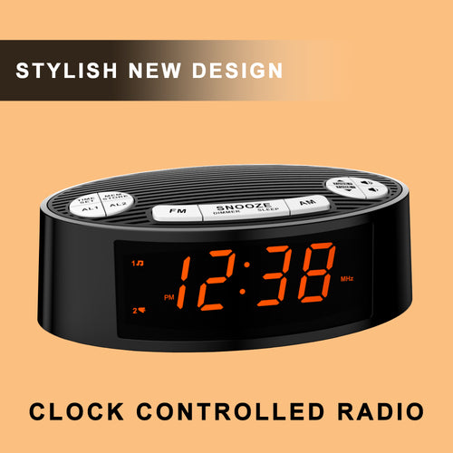 AM FM Alarm Clock Radio With Dual Alarm Sleep Timer  Snooze Functions Orange LED Display 4-Level Dimming Option ITOMA CKS3301