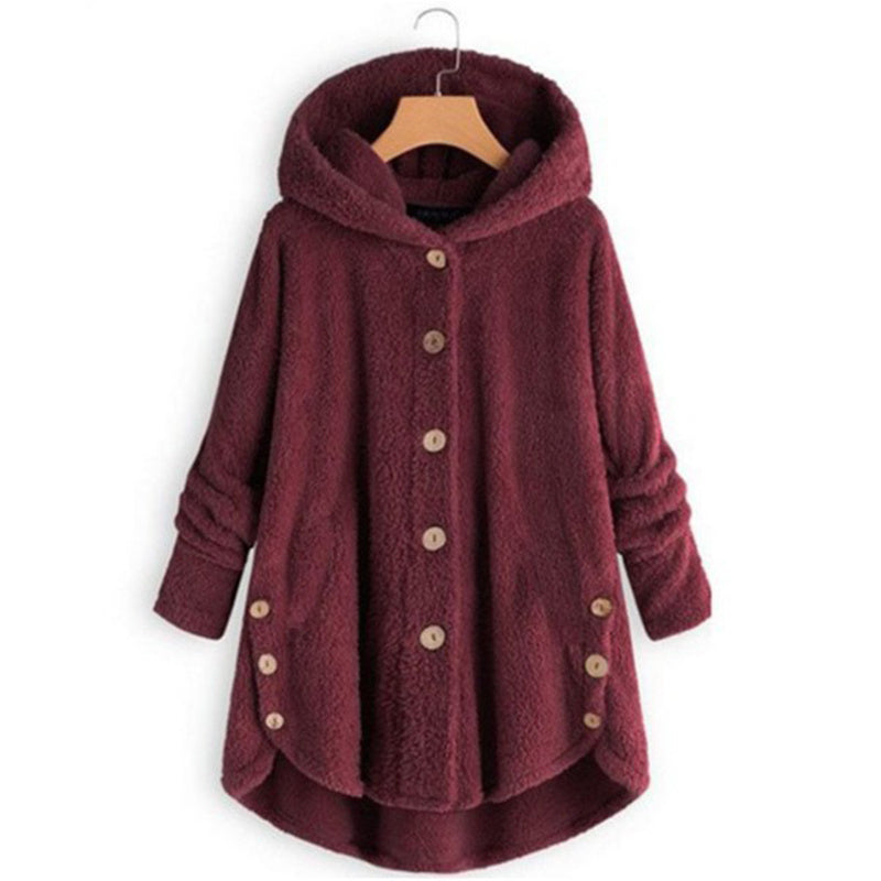 Plus Size Women's Vintage Sherpa Hooded Cardigan Plush Lined Button Up Jacket For Autumn And Winter