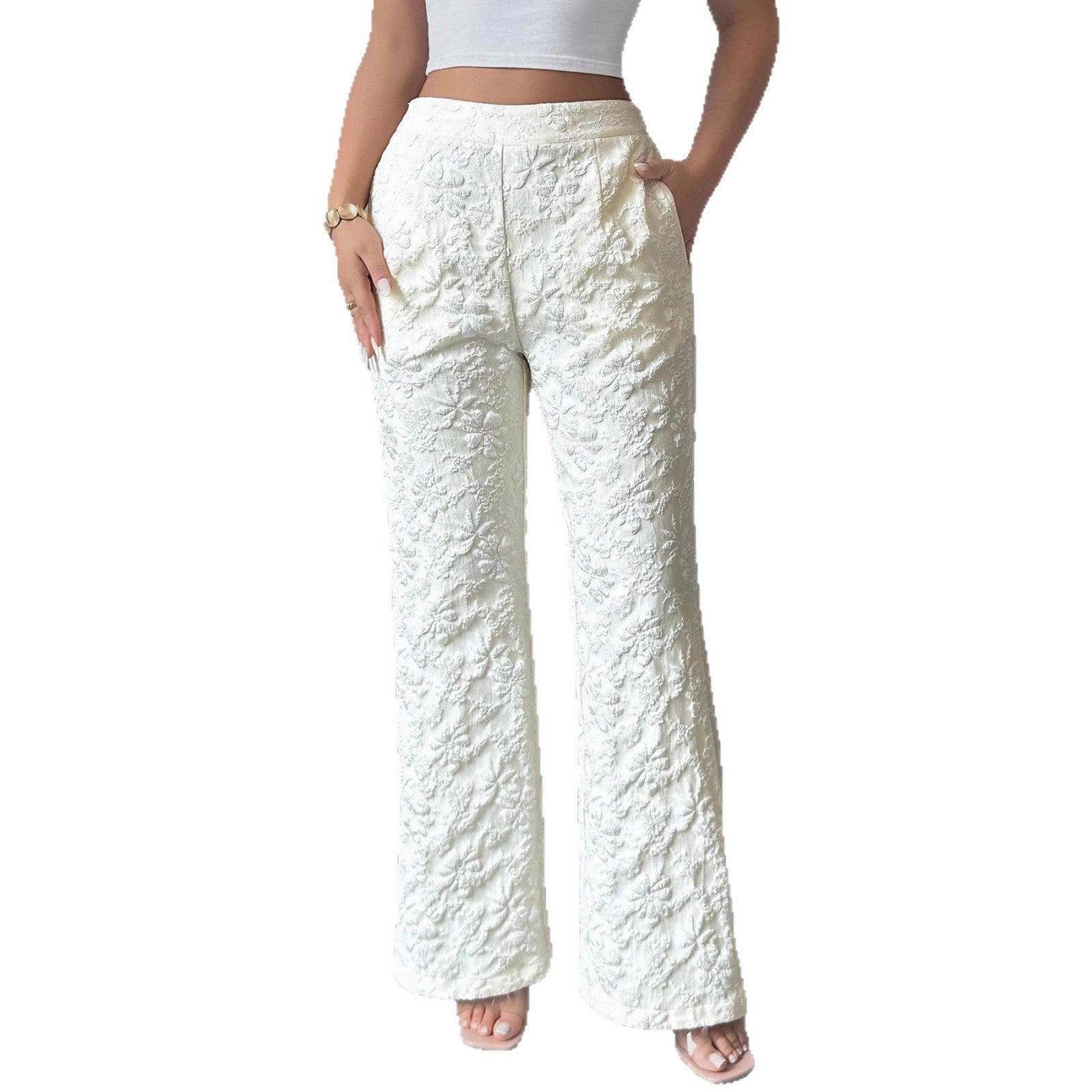 Women's Fashion Mid-waist Casual Floral Pants
