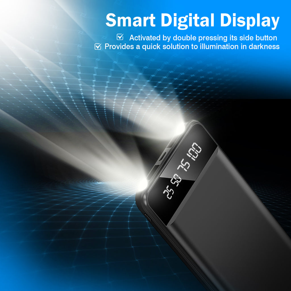 1Pc 10000mAh Power Bank Portable Ultra Slim Charger External Battery Pack With 2 USB Output Ports Charging Cable LED Flashlight Compatible With IOSPhone 15 And More