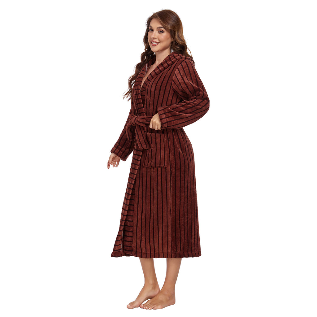 RONGTAI Luxury Plush Absorbency Robe For Women Extra Long Fleece Bathrobe With Hood & Pockets Warm Terry Cloth Loungewear