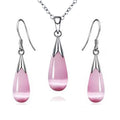 Emma Manor 14k White Gold Plated Water Drop Moonstone Women Jewelry Set --Pendant Necklace And Earrings