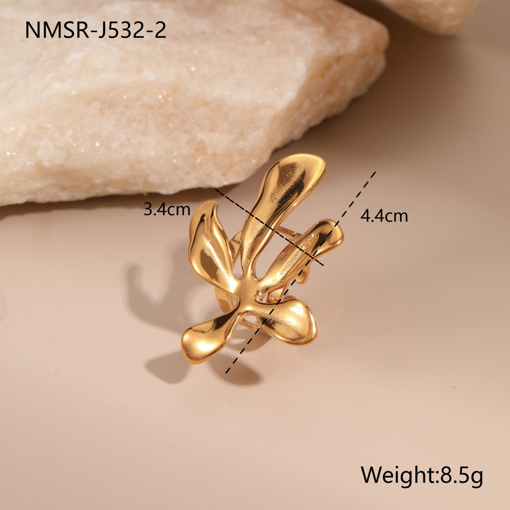 European And American Dignified Flowers Necklace Titanium Steel Earrings Open Ring
