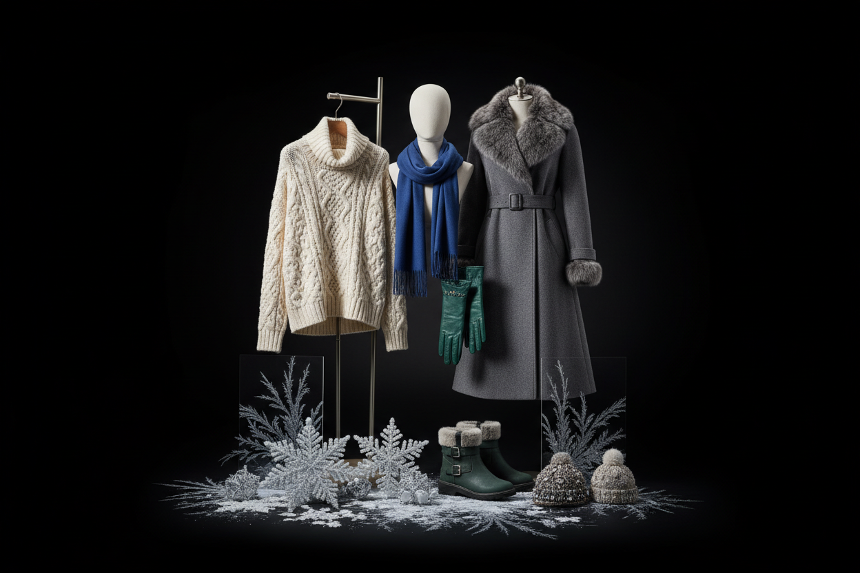 CREATE A IMAGE ON WINTER COLLECTION WITH BLACK BACKGROUND
