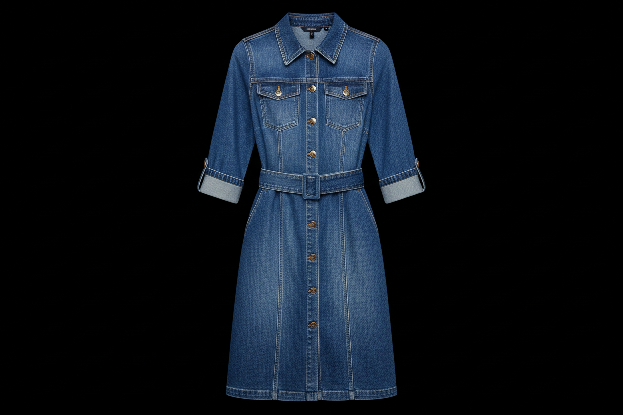 CREATE IMAGE ON WOMEN DENIM DRESS WITH BLACK BACKGROUND
