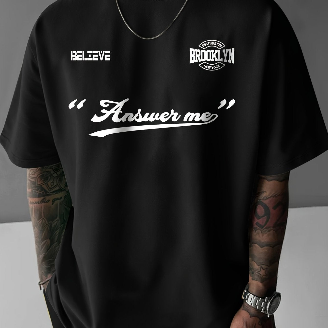 Brooklyn Symmetrical Design Print, Men's Summer Spring Round Neck Street Style Short Sleeved T-shirt