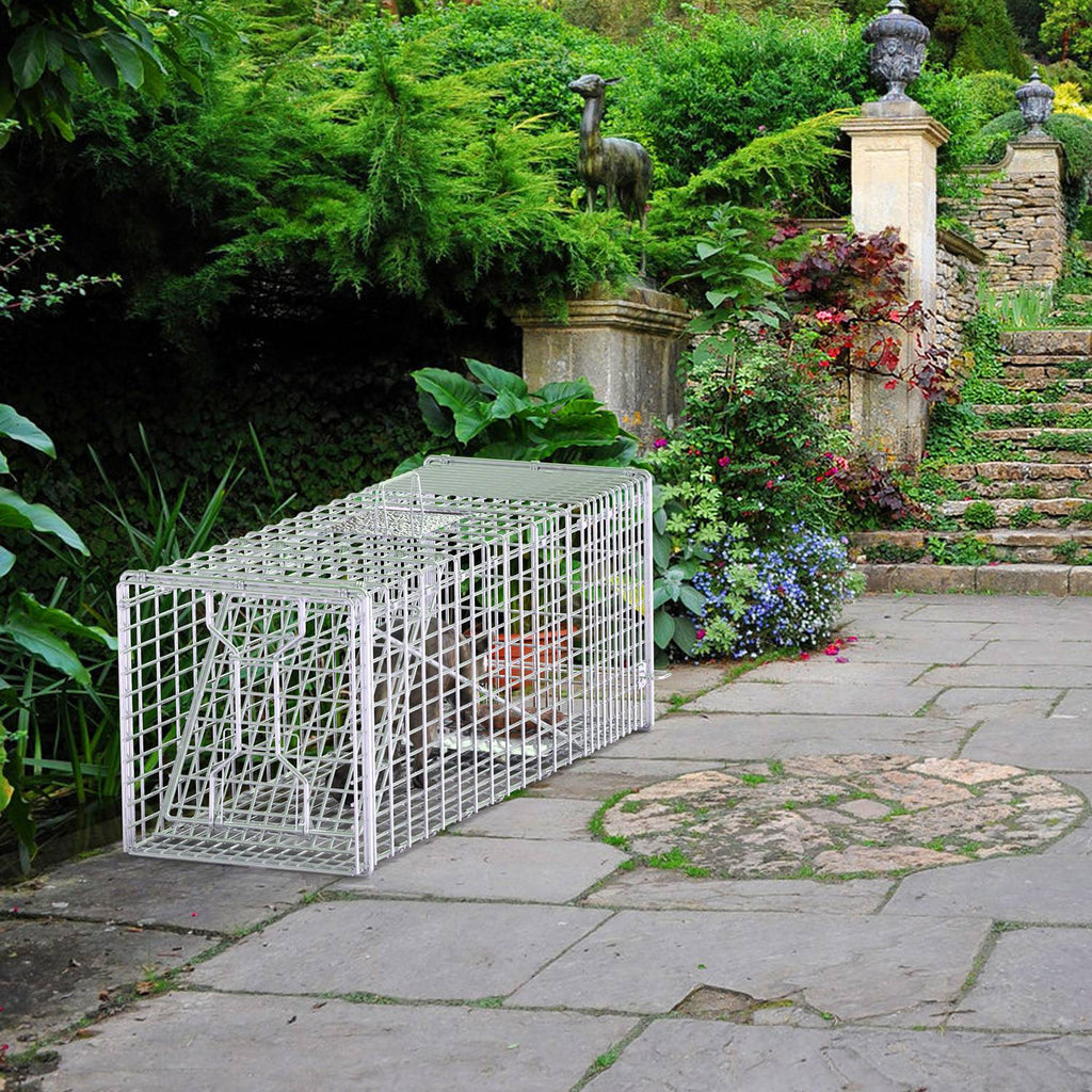 1Pc Live Animal Trap Cage 37x14x15in Folding Catch And Release Humane Cat Trap Galvanized Iron For Raccoons Foxes Coyotes Stray Dogs Armadillos Squirrels