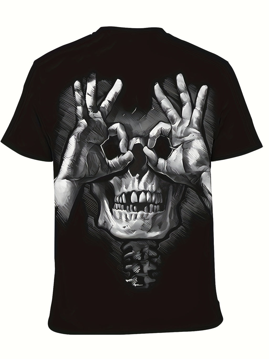 Creative Skull Print T-shirt, Men's Casual Street Style Elastic Round Neck T-shirt, Suitable For Summer