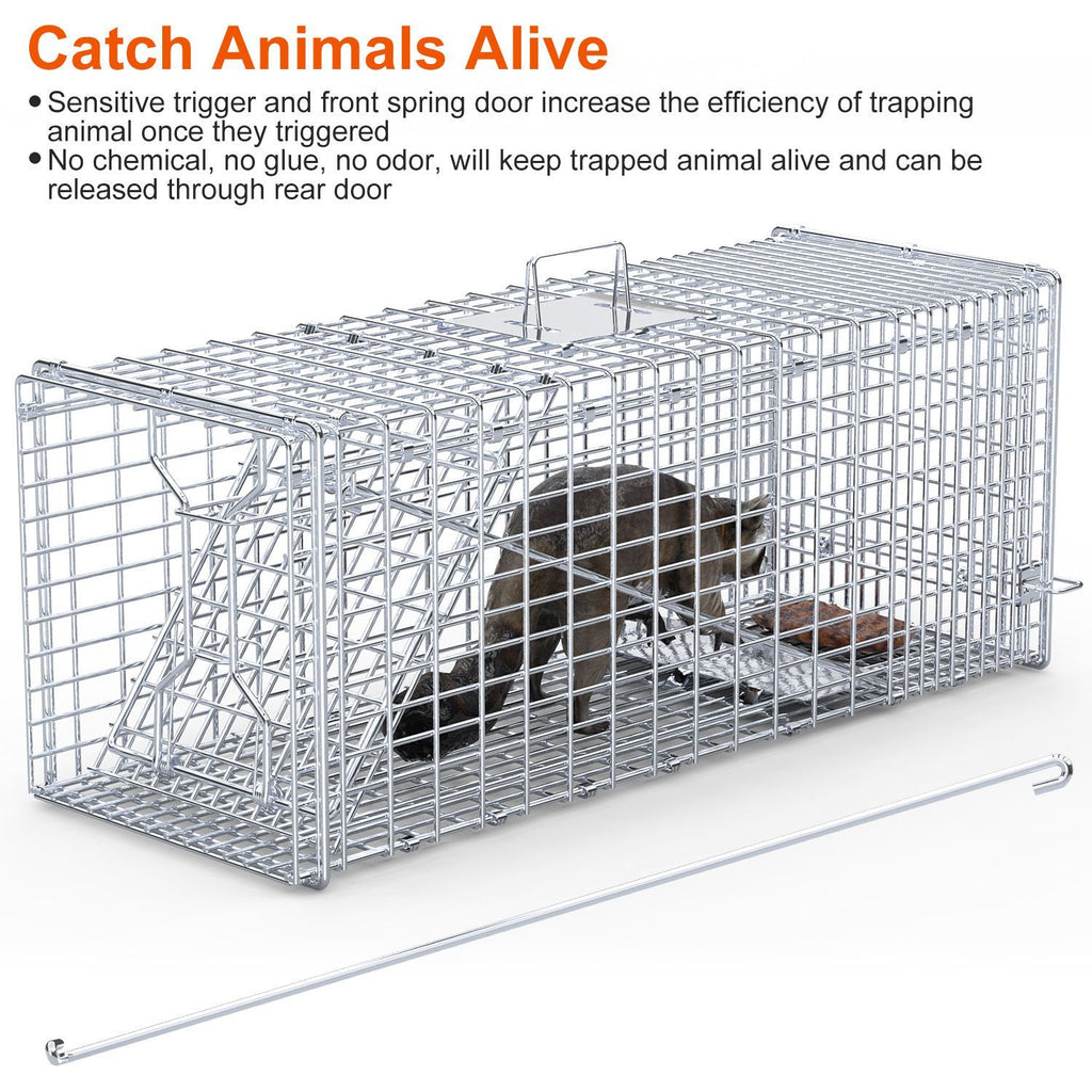 1Pc Live Animal Trap Cage 37x14x15in Folding Catch And Release Humane Cat Trap Galvanized Iron For Raccoons Foxes Coyotes Stray Dogs Armadillos Squirrels