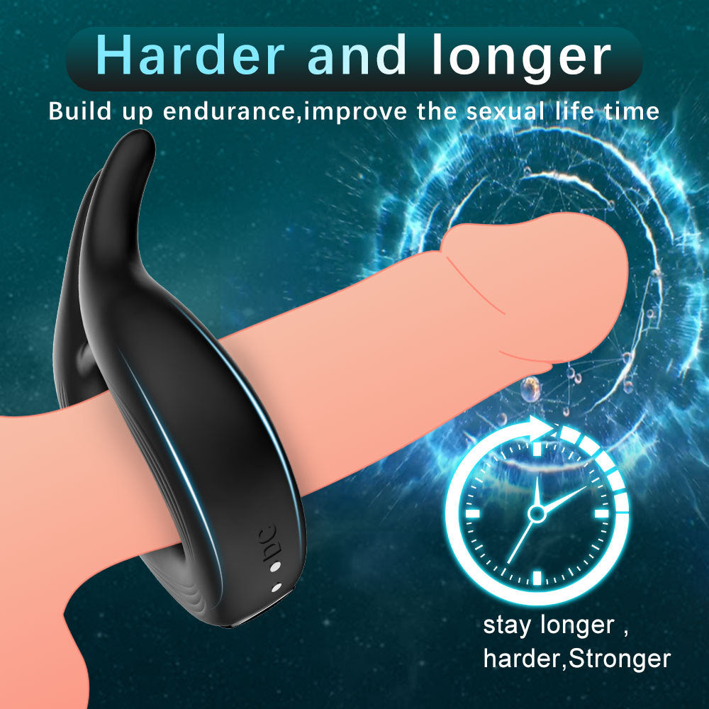 10 Frequency Magnetic Charging Rabbit Ear Cock Ring Silicone Male Vibrating Penis- Ring Adult- Products Masturbation- Device