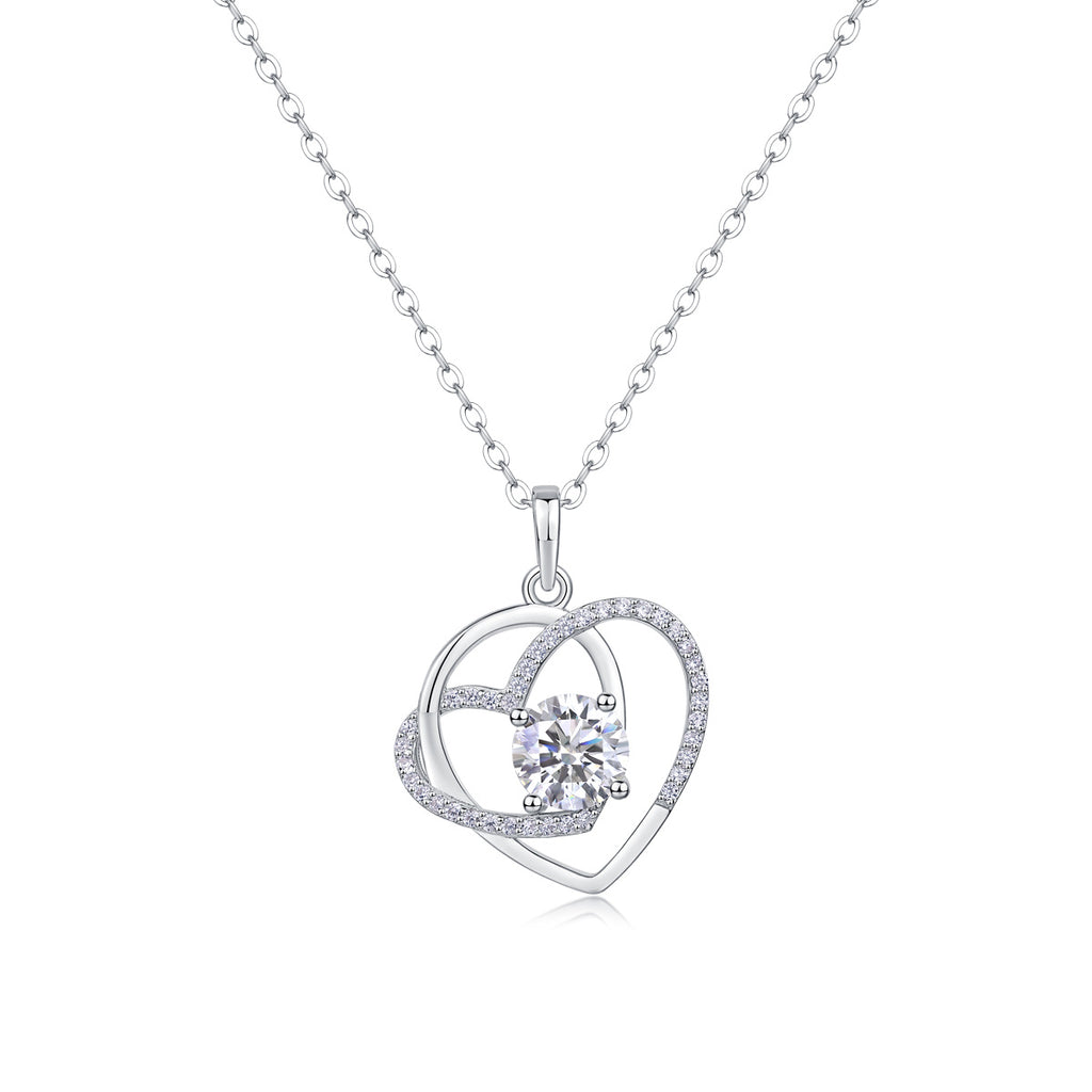 Heart To Heart - A Fashionable And Luxurious Diamond Jewelry Pendant Set With 1-carat Moissan Diamond S925 Sterling Silver And Platinum Plating