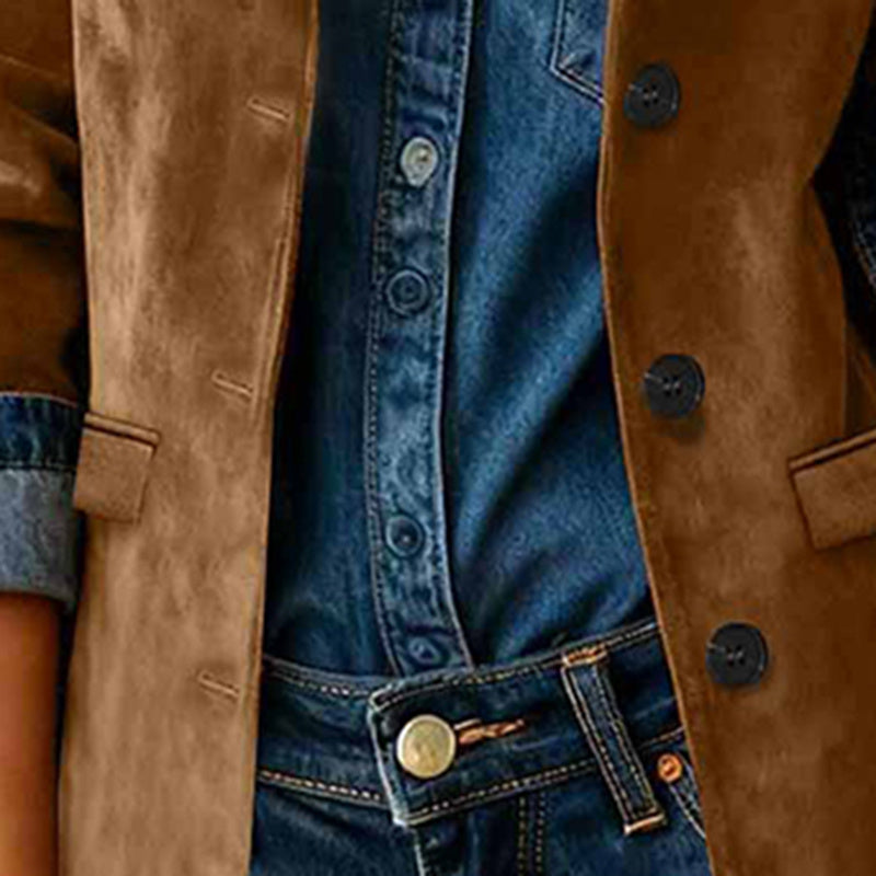 Plus Size Women's Solid Color Blazer Jacket Notch Lapel Long Sleeve Motorcycle Coat With Pockets For Office&Formal Wear