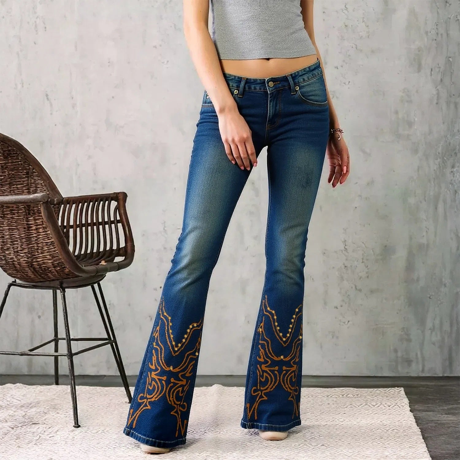 Embroidered Flare Jeans High Waist Bootcut Denim For Cowgirl Look 2025 Retro Stretch Pants Vintage Style For Western Women Bellbottomjeans Flared 90s Outfits
