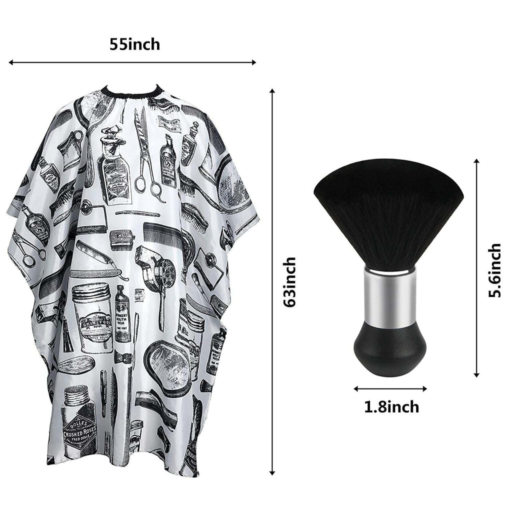White Floral Print Professional Hair Cutting Salon Barber Cape With Neck Duster Brush, Hair Cutting Accessory