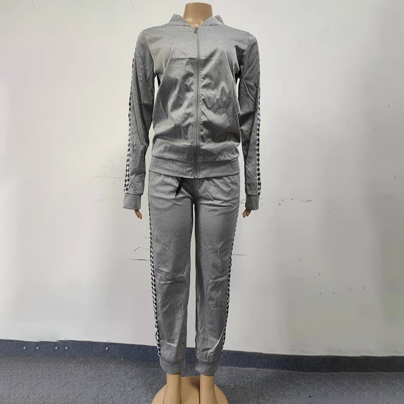 Women's Print & Plaid Zip-Front Top With Tie-Waist Pants Set, 2-Piece Casual Loungewear For Spring And Fall