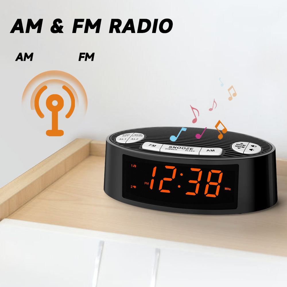 AM FM Alarm Clock Radio With Dual Alarm Sleep Timer  Snooze Functions Orange LED Display 4-Level Dimming Option ITOMA CKS3301