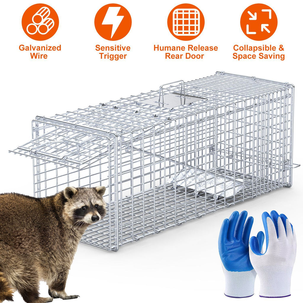 1Pc Live Animal Trap Cage 37x14x15in Folding Catch And Release Humane Cat Trap Galvanized Iron For Raccoons Foxes Coyotes Stray Dogs Armadillos Squirrels