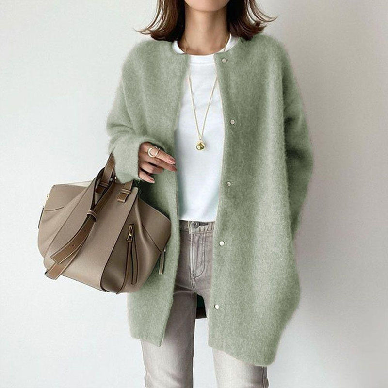 Women's Solid Color Wool-like Coat, Oversized Long Sleeve Button Up Trench For Fall Winter Casual Outwear