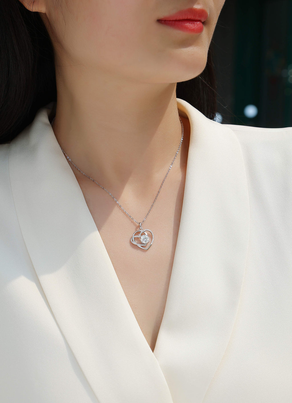 Heart To Heart - A Fashionable And Luxurious Diamond Jewelry Pendant Set With 1-carat Moissan Diamond S925 Sterling Silver And Platinum Plating