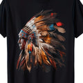 Indian Headdress Pattern T-shirt For Men, Summer Pattern Printed Short Sleeved T-shirt