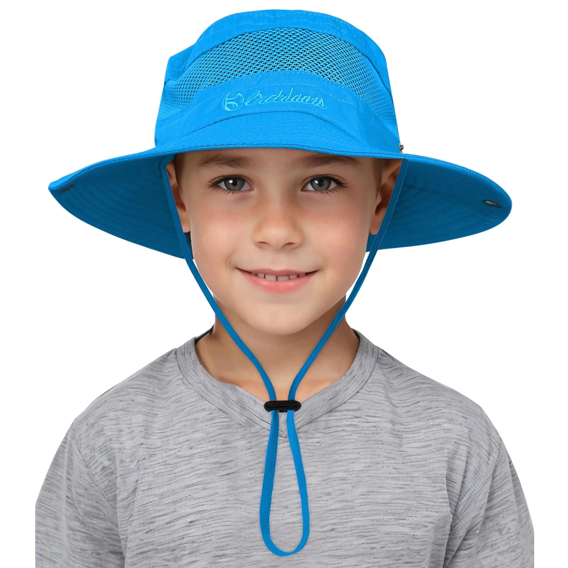 Kids Sun Hat UPF 50+ Sun Protection Bucket Hat Boys Sun Hat Wide Brim Kids Safari Beach Hat Boys Summer Hat Aqua Blue 5-12 Years